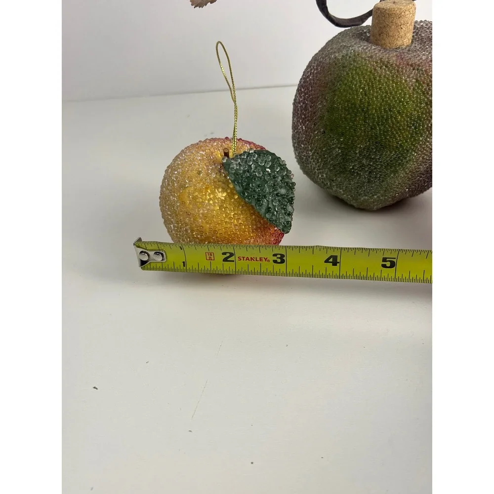Set of 3 Vintage‎ Sugar Beaded Apples Glittered Red Green Yellow Home Decor